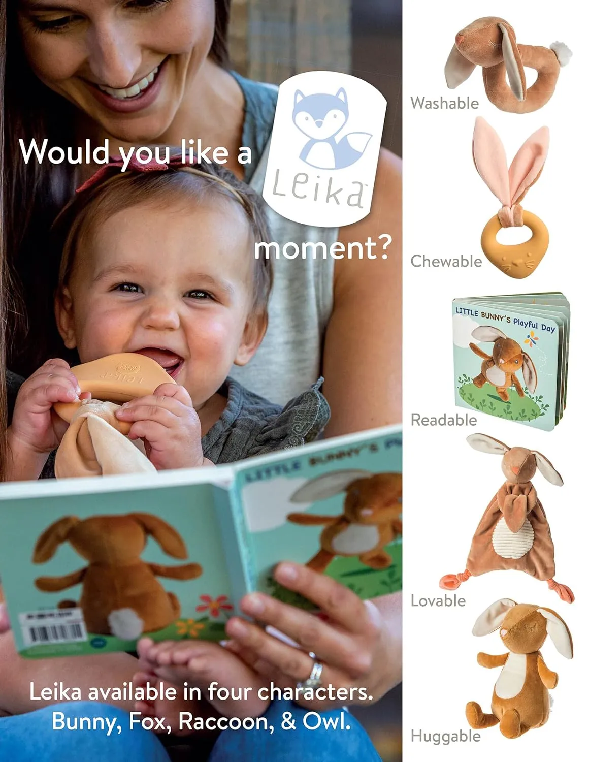 Mary Meyer Leika Baby Board Book, 6 x 6-Inches, Little Bunny