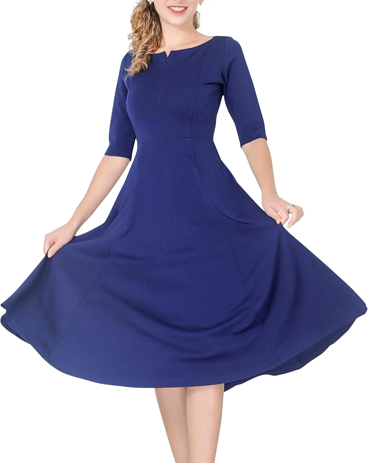 Marycrafts Women's Fit Flare Tea Midi Dress for Office Business Work