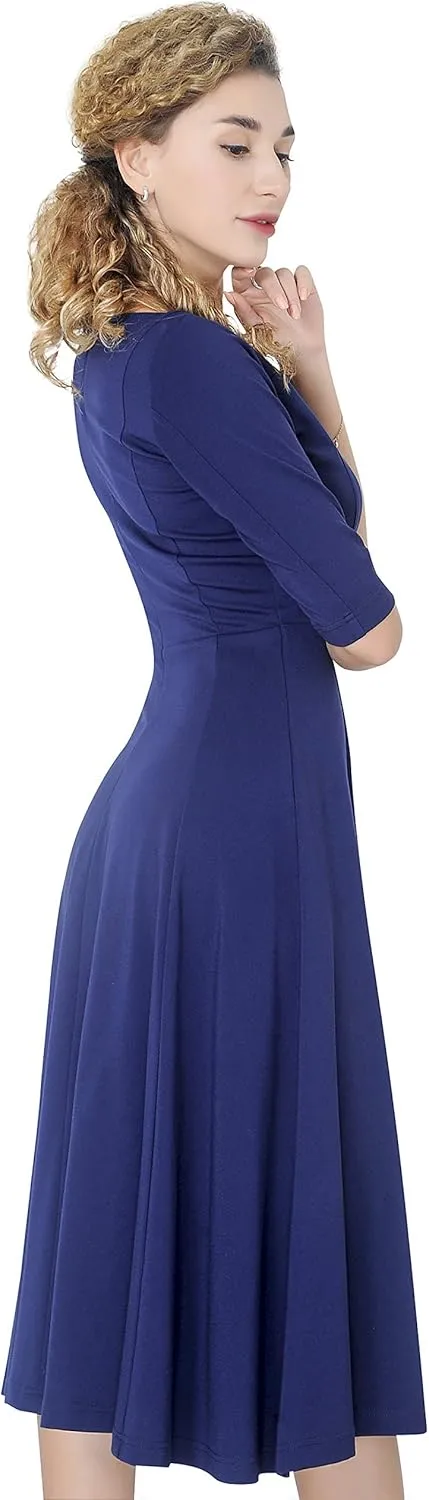 Marycrafts Women's Fit Flare Tea Midi Dress for Office Business Work