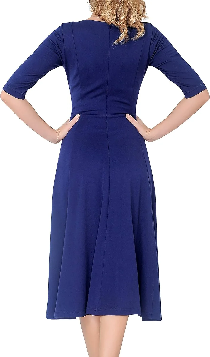 Marycrafts Women's Fit Flare Tea Midi Dress for Office Business Work