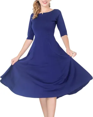 Marycrafts Women's Fit Flare Tea Midi Dress for Office Business Work