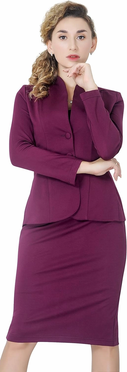 Marycrafts Women's Formal Office Business Work Jacket Skirt Suit Set