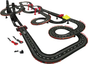 Master Racer - 1:43 Scale G5 & G6 Slot Car Track, Electric Power Toy Set, 8'3" x 4'6", 4 Magnetic Cars w/Head Lights, 2 Speed Controllers