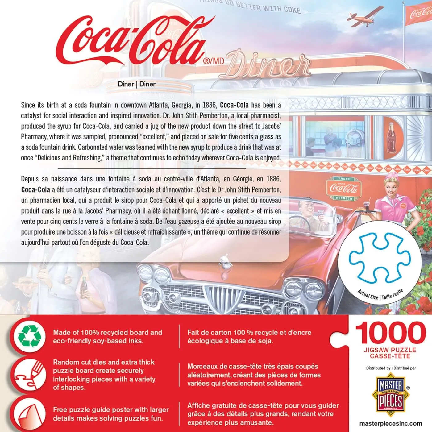 Masterpieces 1000 Piece Jigsaw Puzzle for Adults and Families - Coca-Cola Diner - 19.25"x26.75"