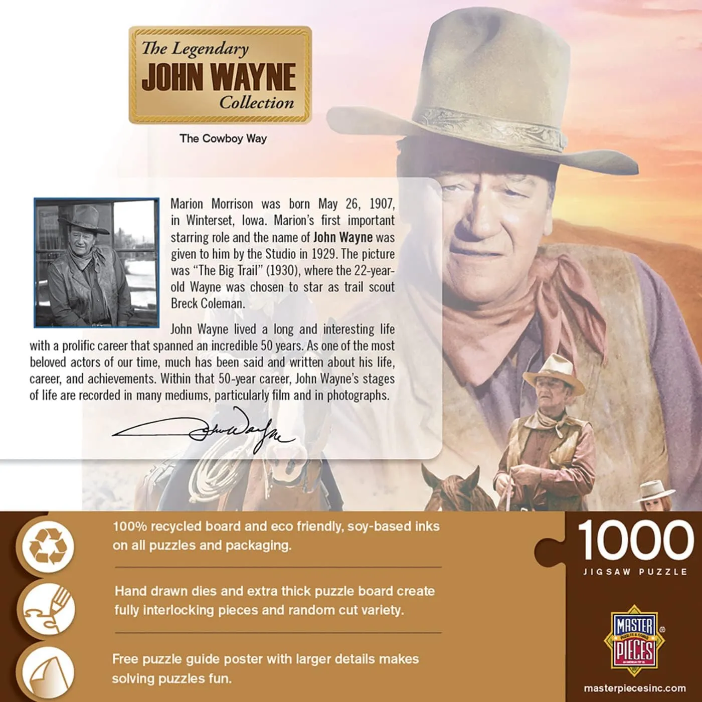 MasterPieces 1000 Piece John Wayne Jigsaw Puzzle for Adults, Family, Or Youth - The Cowboy Way - 19.25"x26.75"