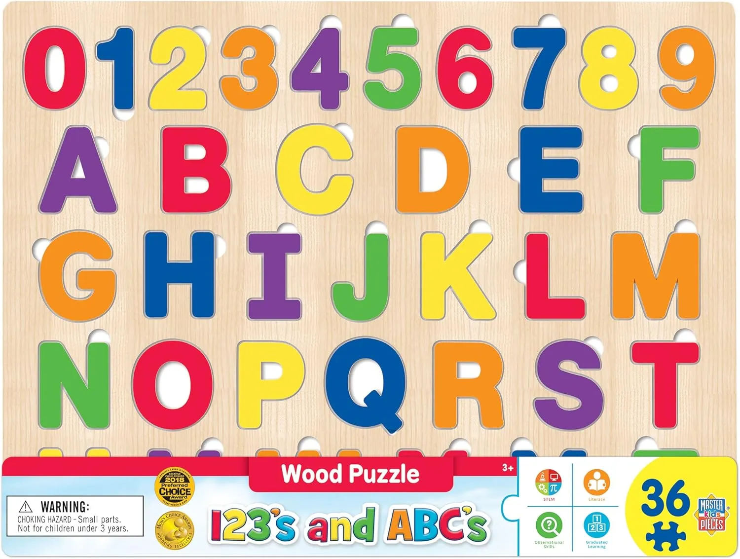 MasterPieces 44 Piece Jigsaw Puzzle for Kids - ABC 123 36pc Wood Puzzle - 16.5"x11.8"