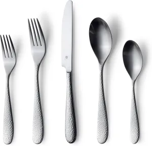 Matte Silverware Set – 18/10 Stainless Steel Satin Flatware, Modern Brushed Finish Cutlery, Dishwasher Safe & Durable, Built to Last (60-Piece, Fidenza Hammered)