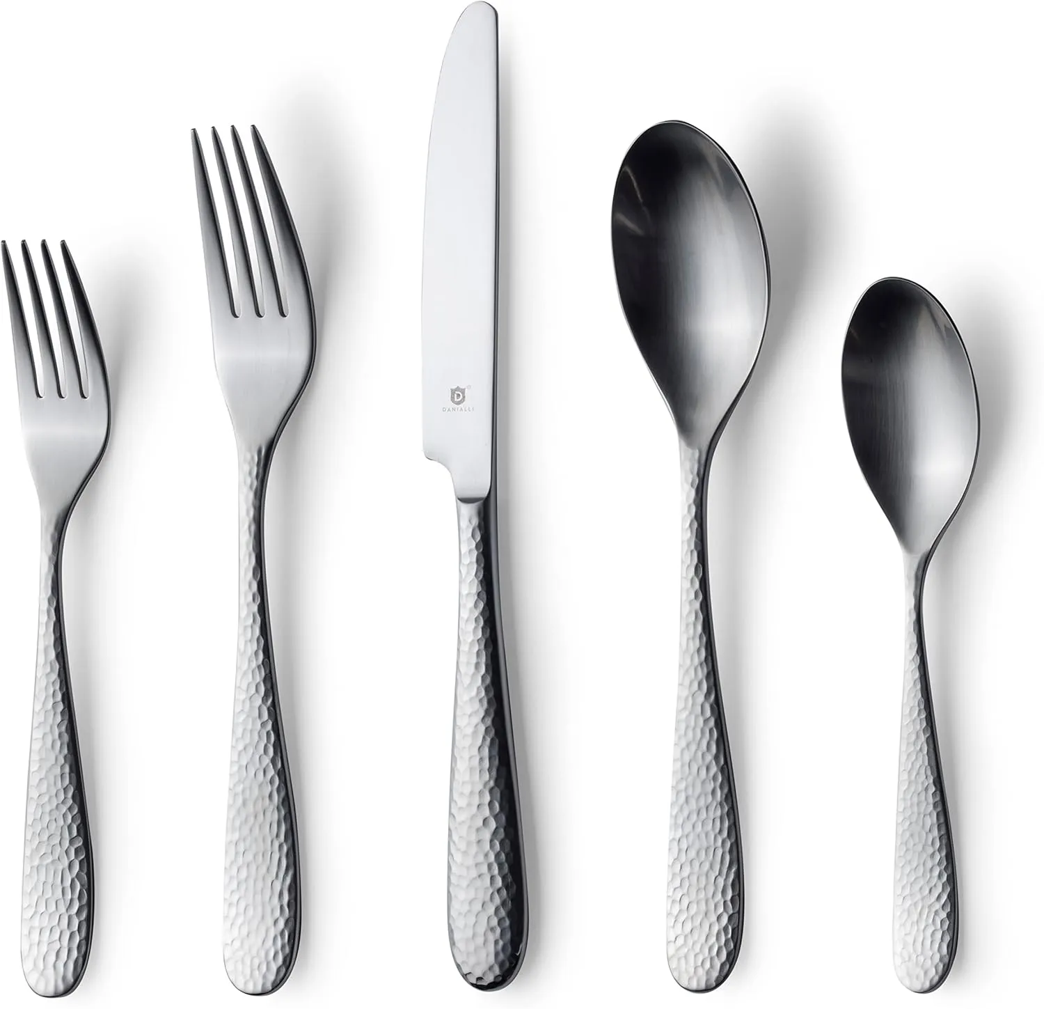 Matte Silverware Set – 18/10 Stainless Steel Satin Flatware, Modern Brushed Finish Cutlery, Dishwasher Safe & Durable, Built to Last (60-Piece, Fidenza Hammered)