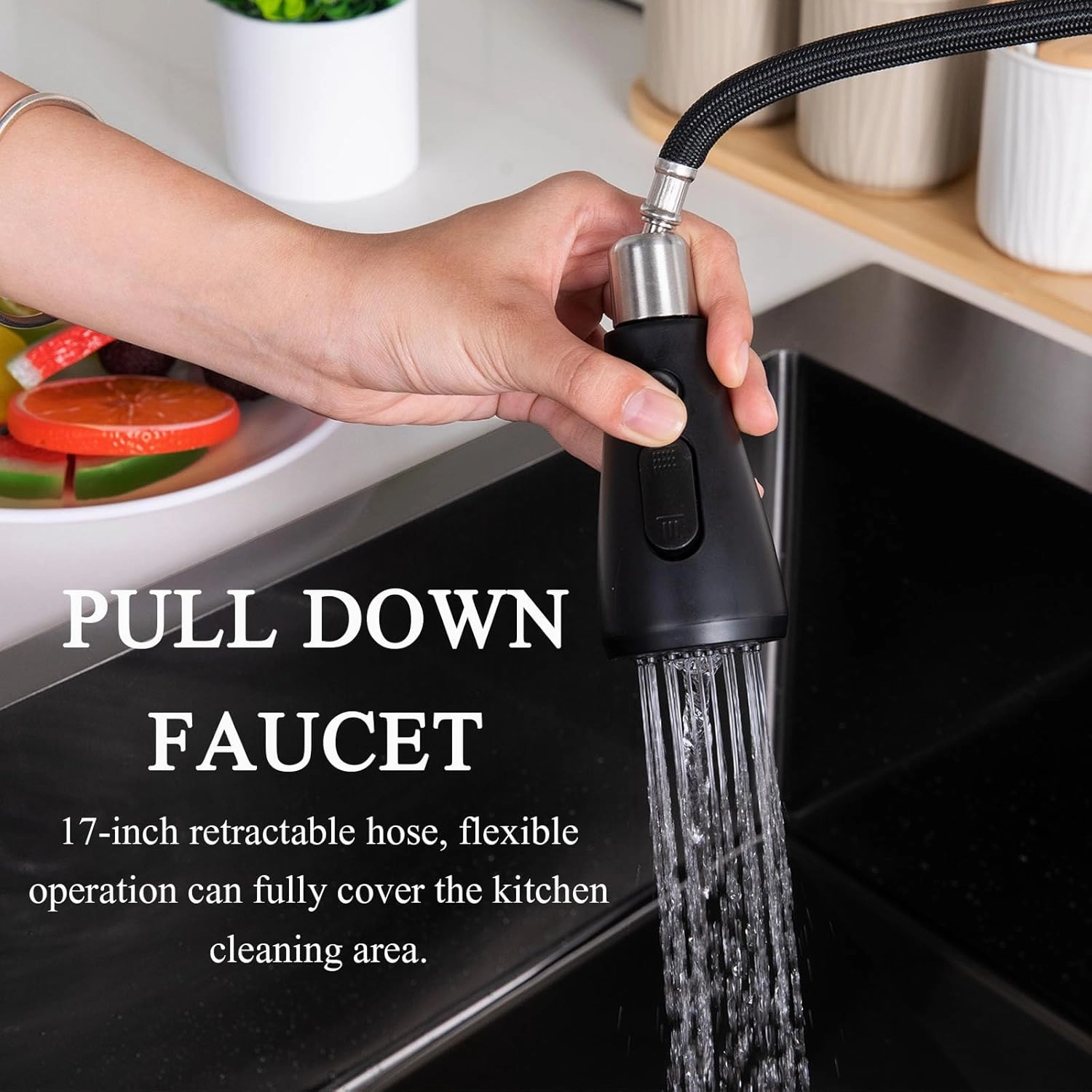 Matte Black Kitchen Faucet with Pull Down Sprayer, Single Handle Pull Out Kitchen Faucet, Stainless Steel Kitchen Sink Faucet for Bar Laundry RV Farmhouse