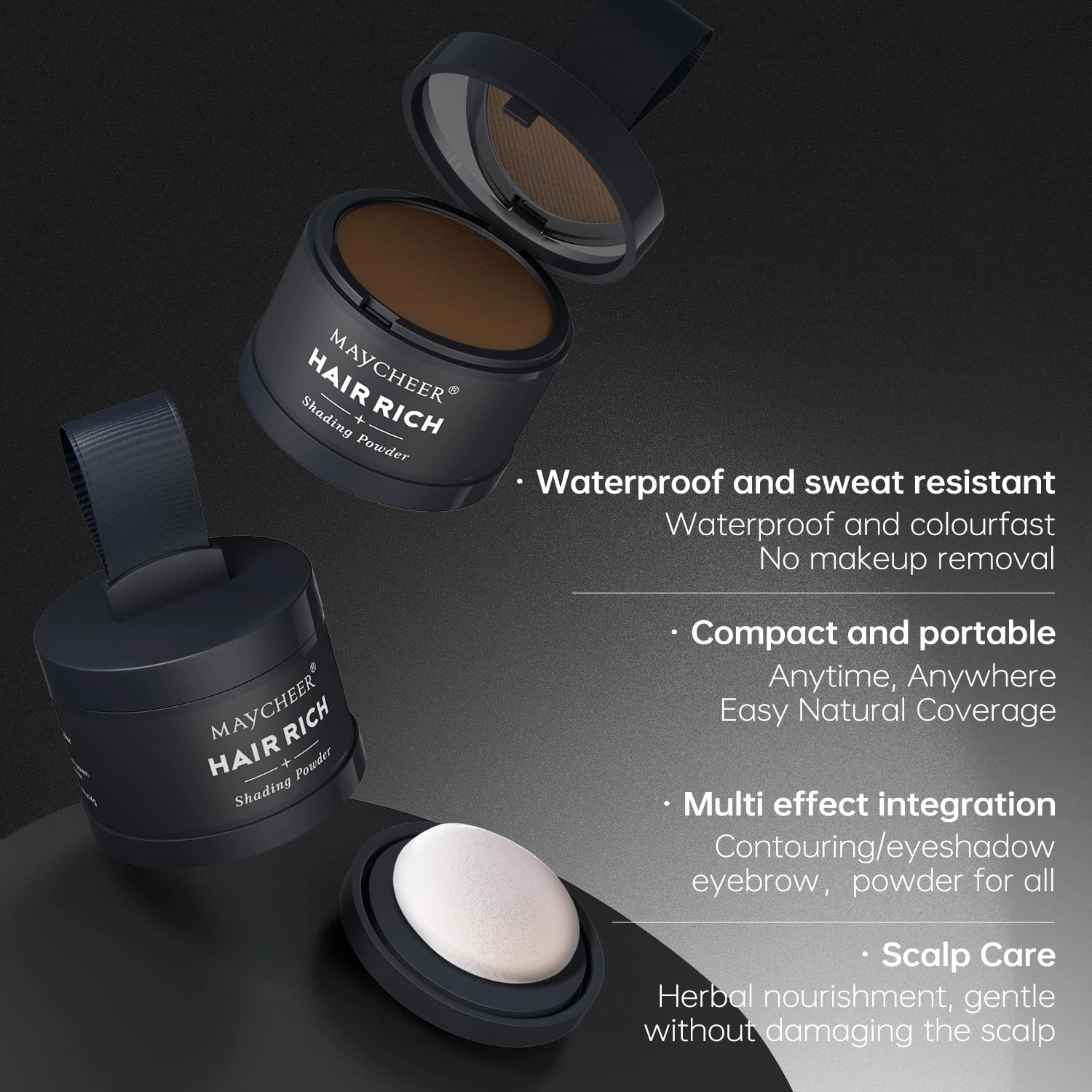 Maycheer Hairline Powder - Magic Root Cover Up - Hair Rich Hair Shadow - Gray Hair Coverage Touch Up Hair Powders for Women & Men (Dark Brown, 0.14 Ounce (Pack of 2))