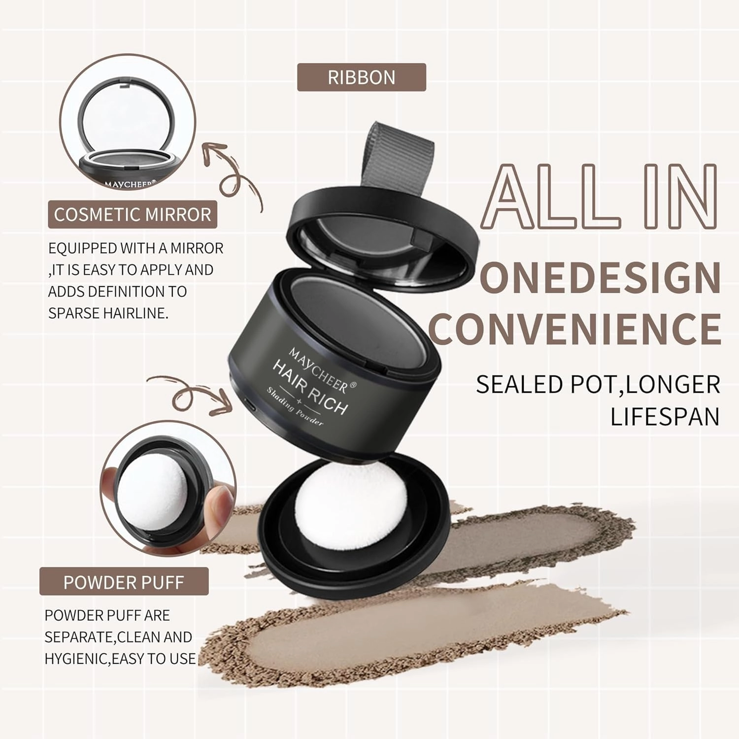 Maycheer Hairline Powder - Magic Root Cover Up - Hair Rich Hair Shadow - Gray Hair Coverage Touch Up Hair Powders for Women & Men (Dark Brown, 0.14 Ounce (Pack of 2))