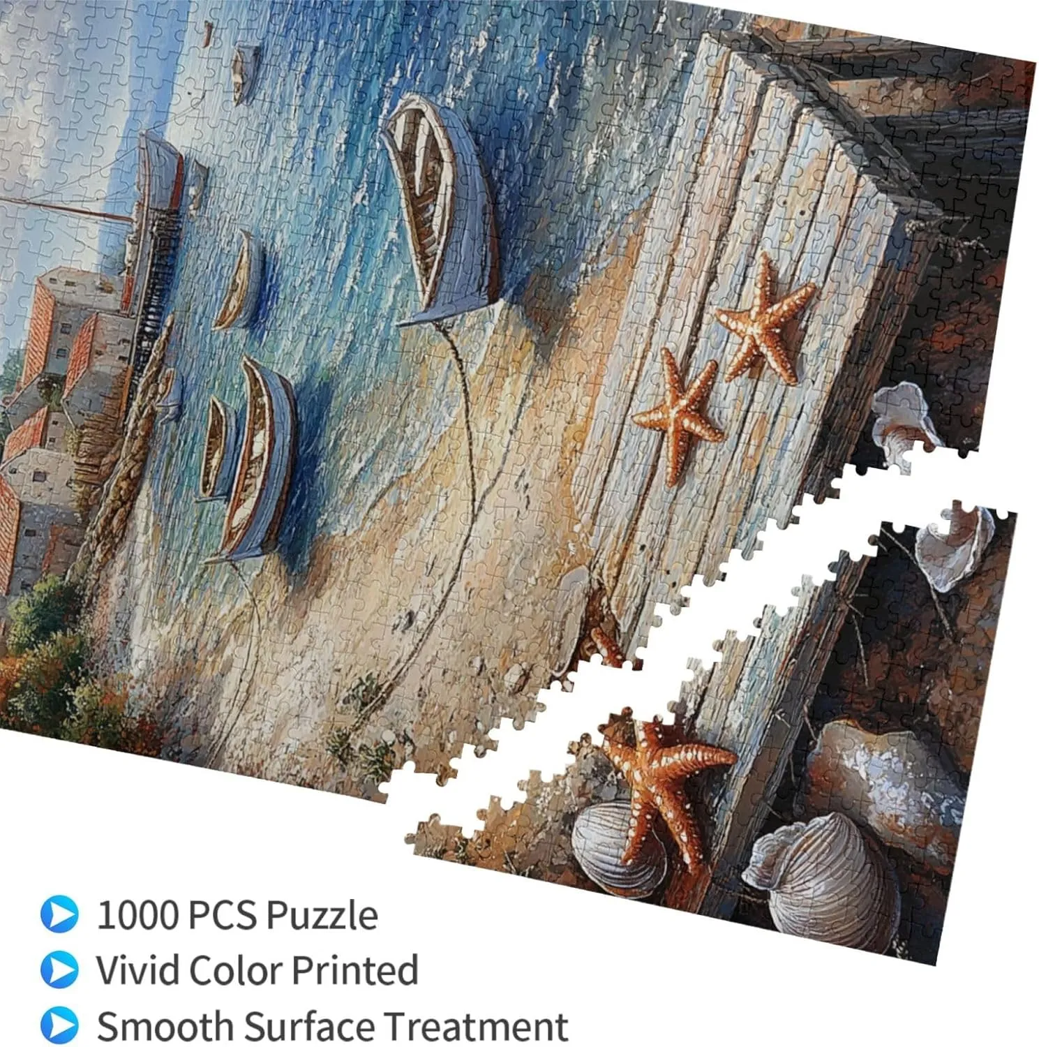 Mediterranean Seaside Fishing Villages, Vibrant Wall Art, Puzzles for Adults 1000 Pieces, Brainstorming Games and Party Stress relievers, Forget About The Worries of Life and School