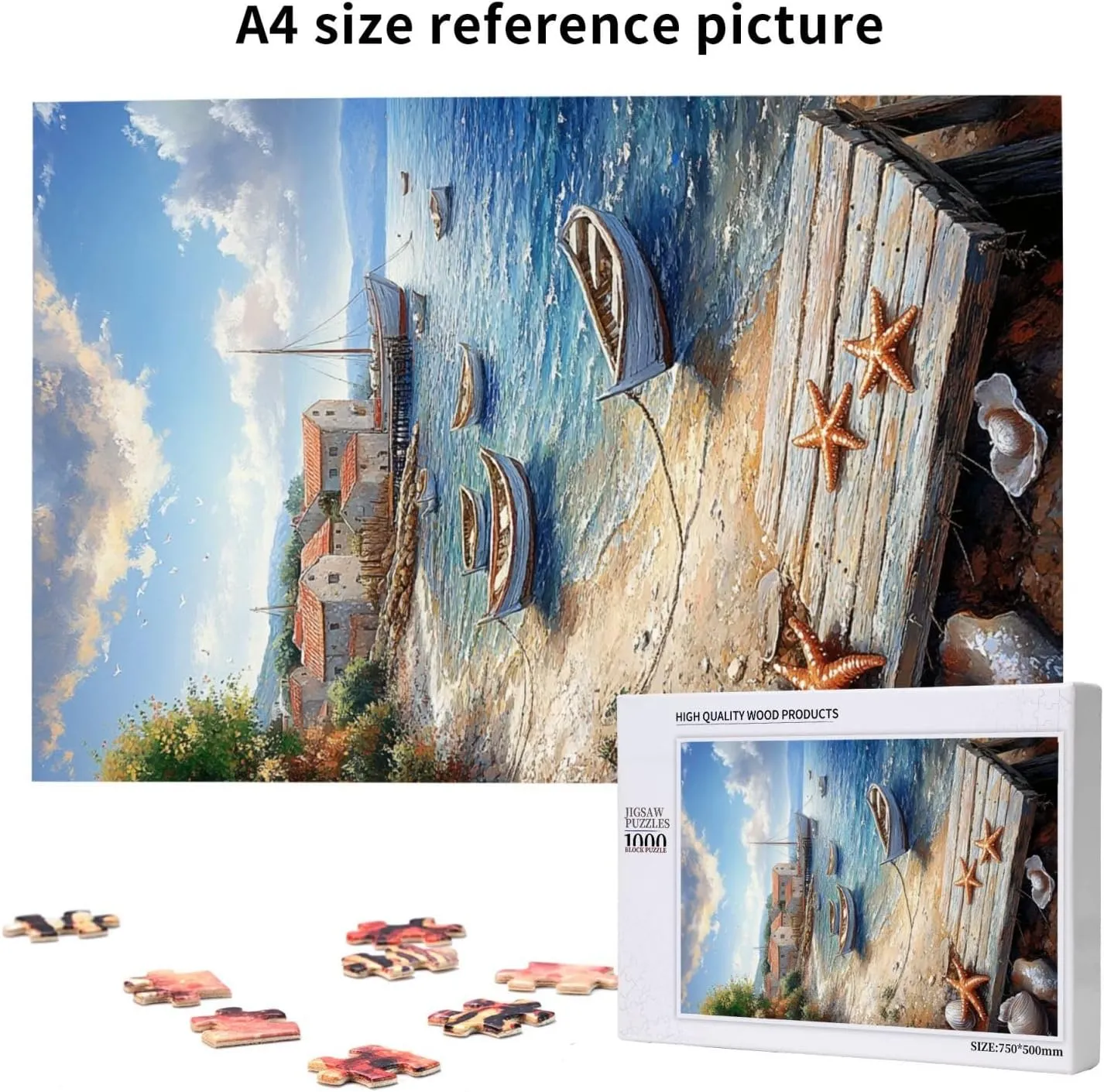 Mediterranean Seaside Fishing Villages, Vibrant Wall Art, Puzzles for Adults 1000 Pieces, Brainstorming Games and Party Stress relievers, Forget About The Worries of Life and School