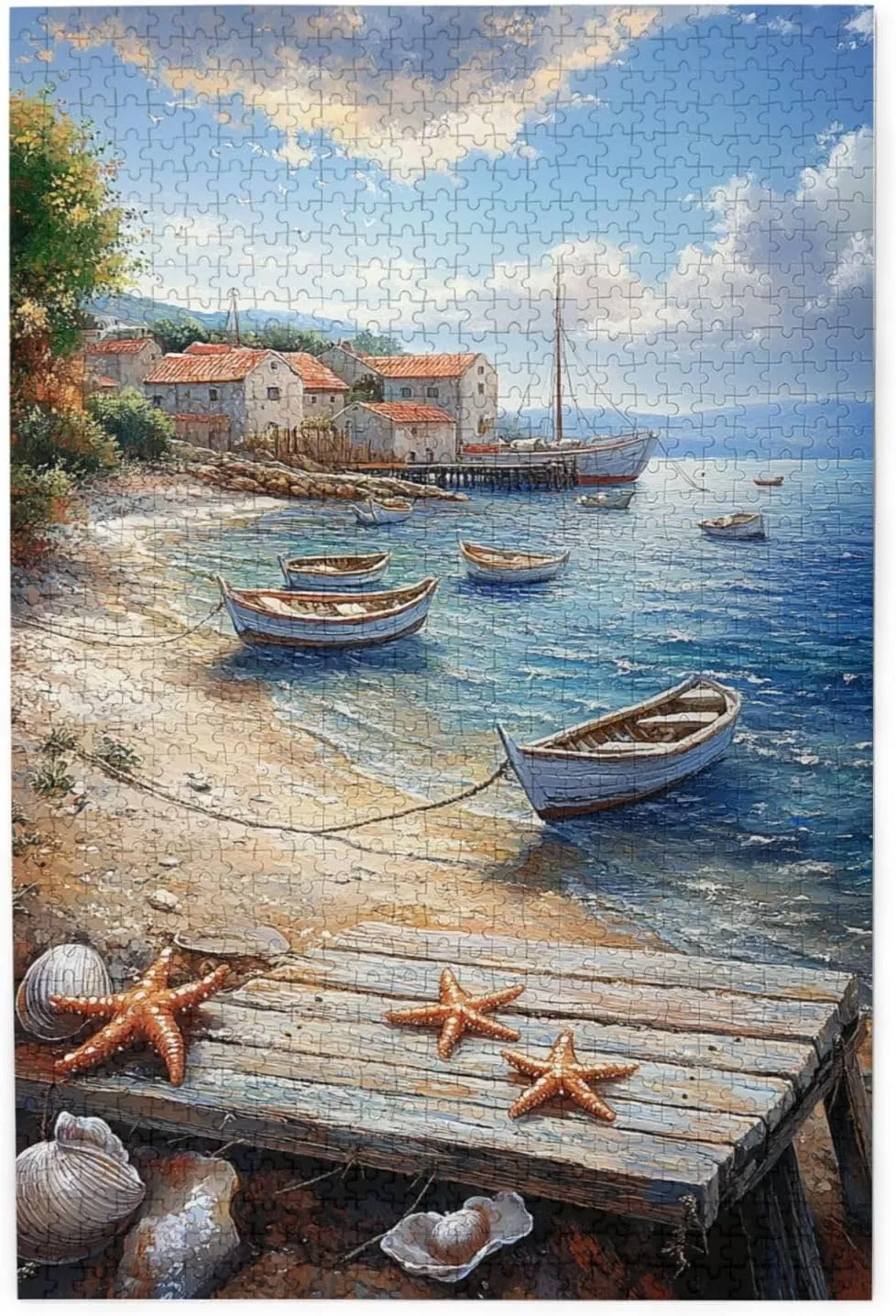 Mediterranean Seaside Fishing Villages, Vibrant Wall Art, Puzzles for Adults 1000 Pieces, Brainstorming Games and Party Stress relievers, Forget About The Worries of Life and School