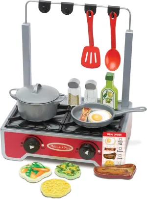 Melissa & Doug 19-Piece Deluxe Wooden Cooktop Set with Wooden Play Food, Durable Pot and Pan