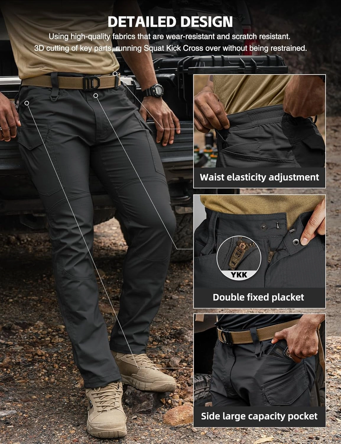 Men's Tactical Pants Flex Ripstop Cargo Trousers for Outdoor Hiking Work Casual Pants Large Capacity Clothing