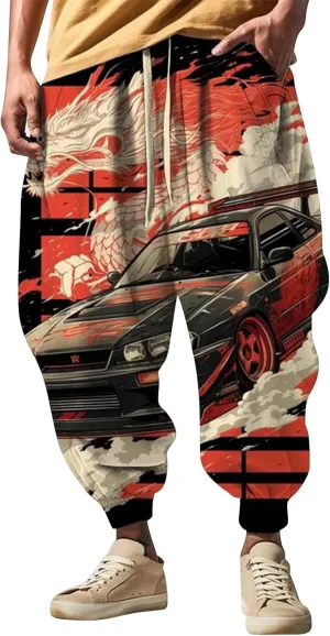 Mens Joggers Fun Print Fashion Street Feel Casual Sweatpants Baggy Elastic Waist Novelty Pant Mens Linen Pants Pants