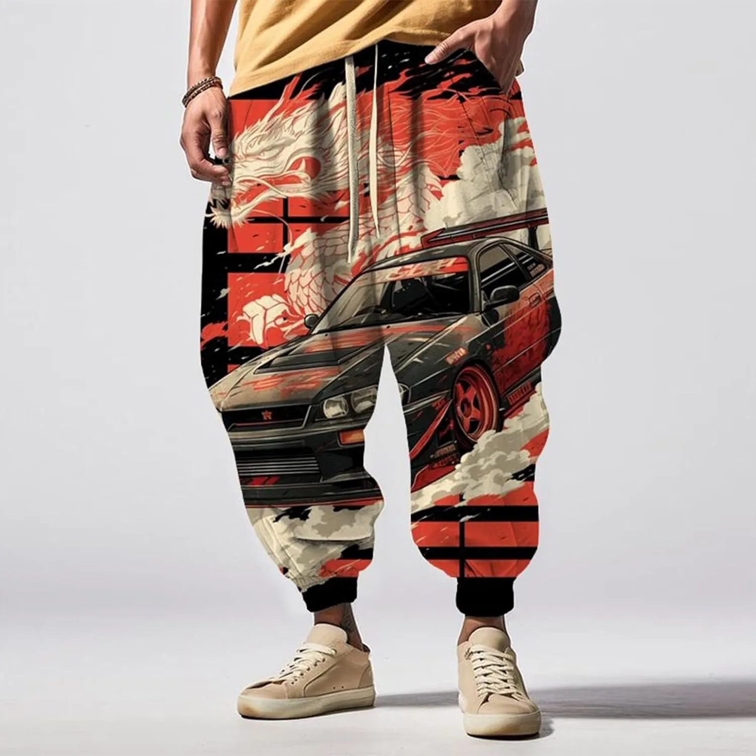 Mens Joggers Fun Print Fashion Street Feel Casual Sweatpants Baggy Elastic Waist Novelty Pant Mens Linen Pants Pants