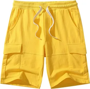 Men's Shorts Plus Size Heavyweight Cotton Cargo Shorts Loose Casual Multi-Pocket Summer Drawstring Multicolor Linen