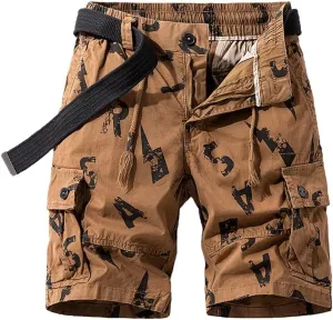 Men's Tactical Cargo Shorts Regular Fit - Summer Cotton Casual Shorts with Letter Print