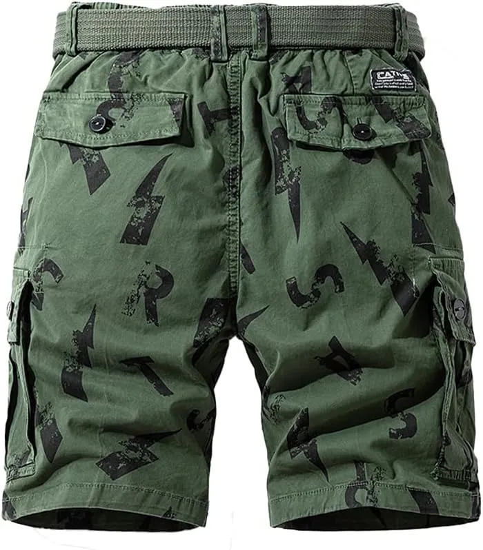 Men's Tactical Cargo Shorts Regular Fit - Summer Cotton Casual Shorts with Letter Print