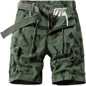 Men's Tactical Cargo Shorts Regular Fit - Summer Cotton Casual Shorts with Letter Print