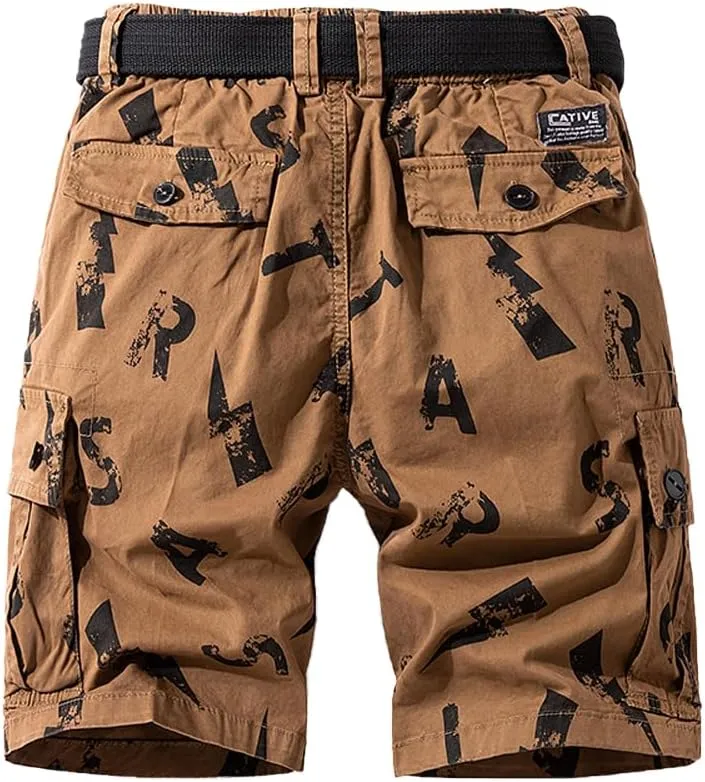 Men's Tactical Cargo Shorts Regular Fit - Summer Cotton Casual Shorts with Letter Print