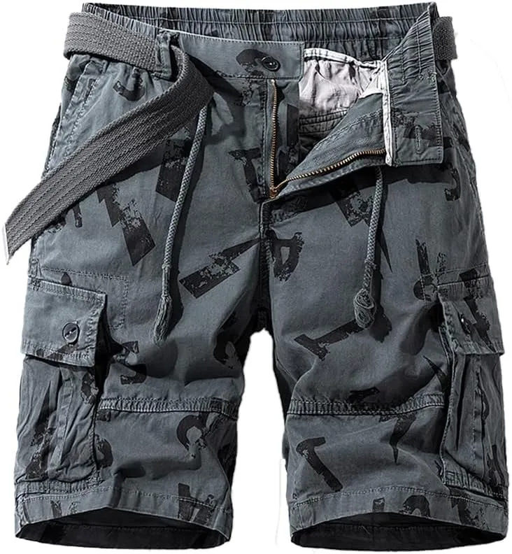 Men's Tactical Cargo Shorts Regular Fit - Summer Cotton Casual Shorts with Letter Print