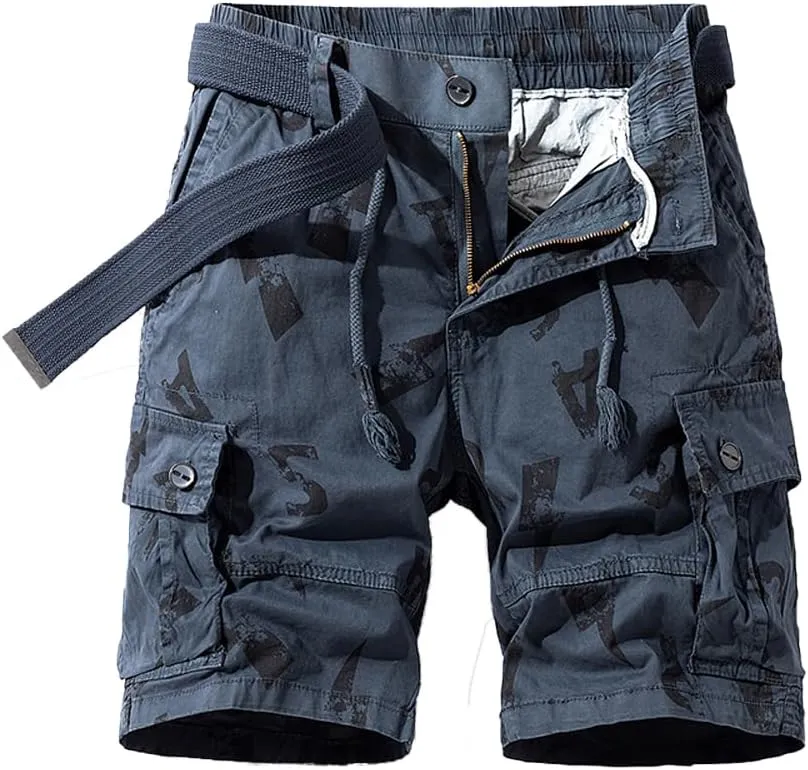 Men's Tactical Cargo Shorts Regular Fit - Summer Cotton Casual Shorts with Letter Print