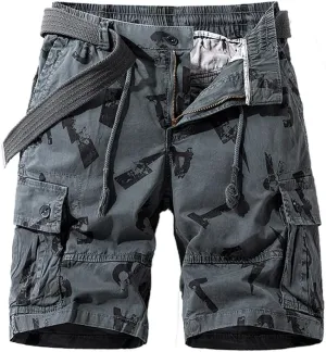 Men's Tactical Cargo Shorts Regular Fit - Summer Cotton Casual Shorts with Letter Print