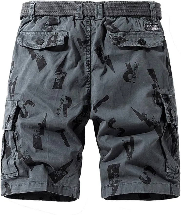 Men's Tactical Cargo Shorts Regular Fit - Summer Cotton Casual Shorts with Letter Print