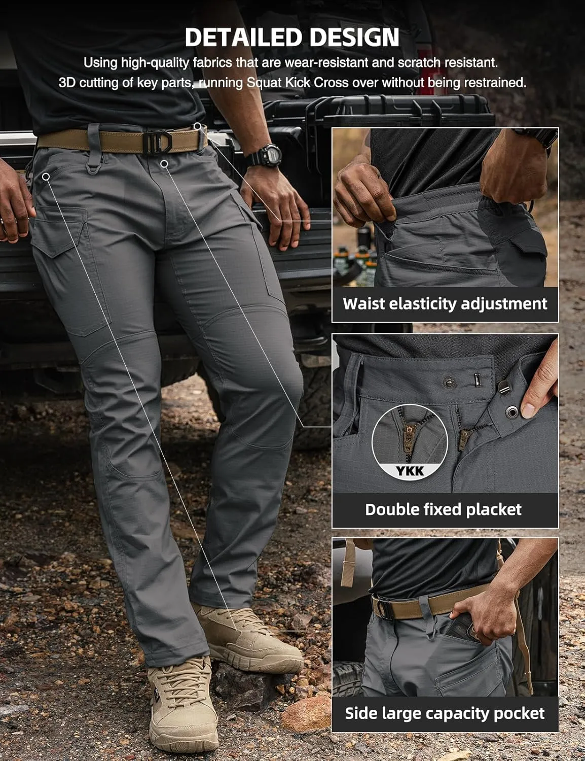 Men's Tactical Pants Flex Ripstop Cargo Trousers for Outdoor Hiking Work Casual Pants Large Capacity Clothing