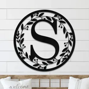 Metal Circle Letter Monogram with Vines Wall Monogram Sign Couples Gift Letter Decor Letter Vine Monogra Wedding Gift, Metal Sign (White, 24 in)