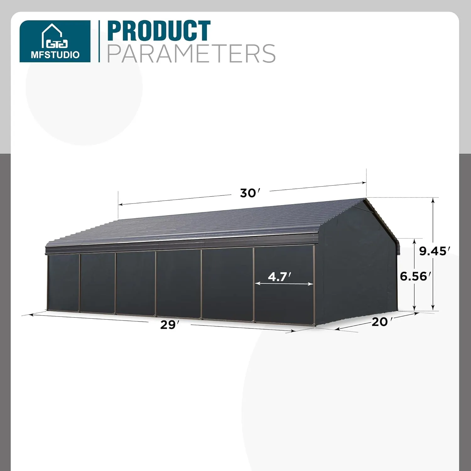MFSTUDIO Carport 20x30 ft, Outdoor Heavy Duty Carports with Sidewalls, Metal Shed Canopy Shelters Garage Shelter Shade Car Ports with Galvanized Roof for 3 Cars, Truck and Boats