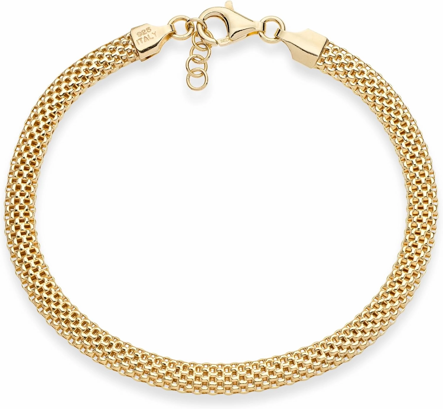 Miabella 18K Gold Over Sterling Silver Italian 5mm Mesh Link Chain Bracelet for Women, 925 Made in Italy