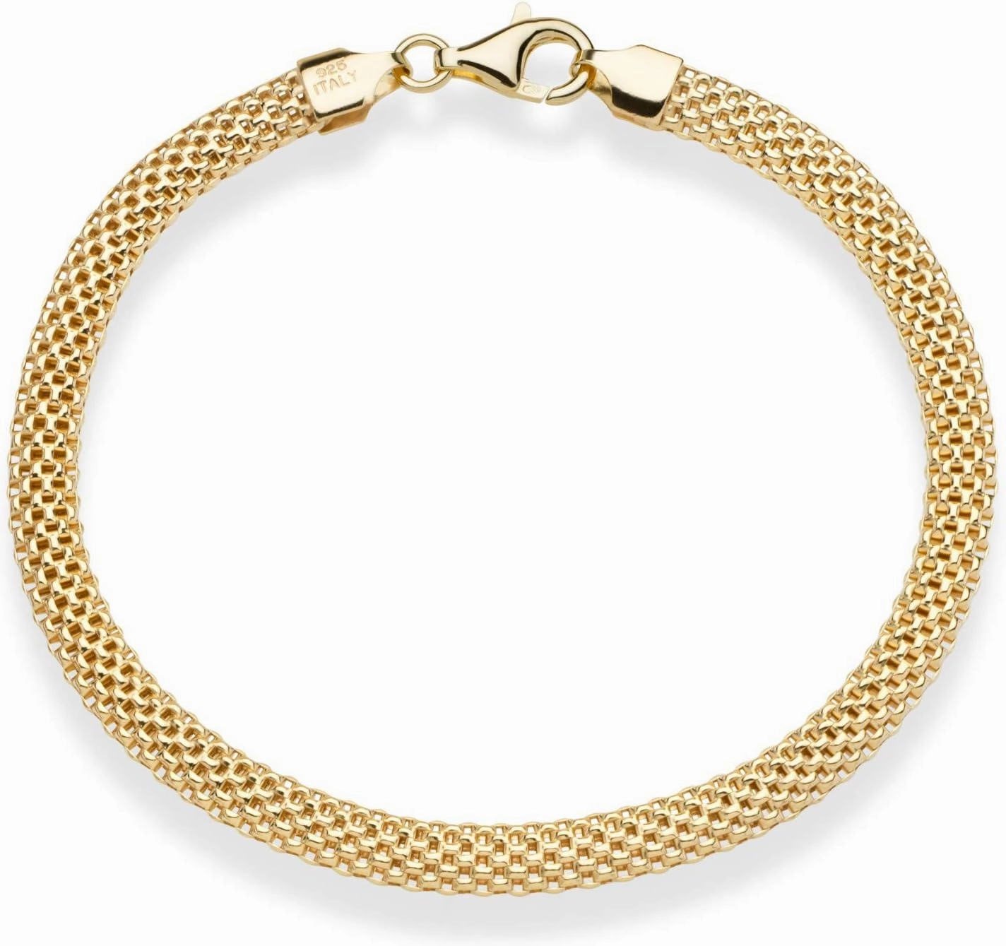 Miabella 18K Gold Over Sterling Silver Italian 5mm Mesh Link Chain Bracelet for Women, 925 Made in Italy