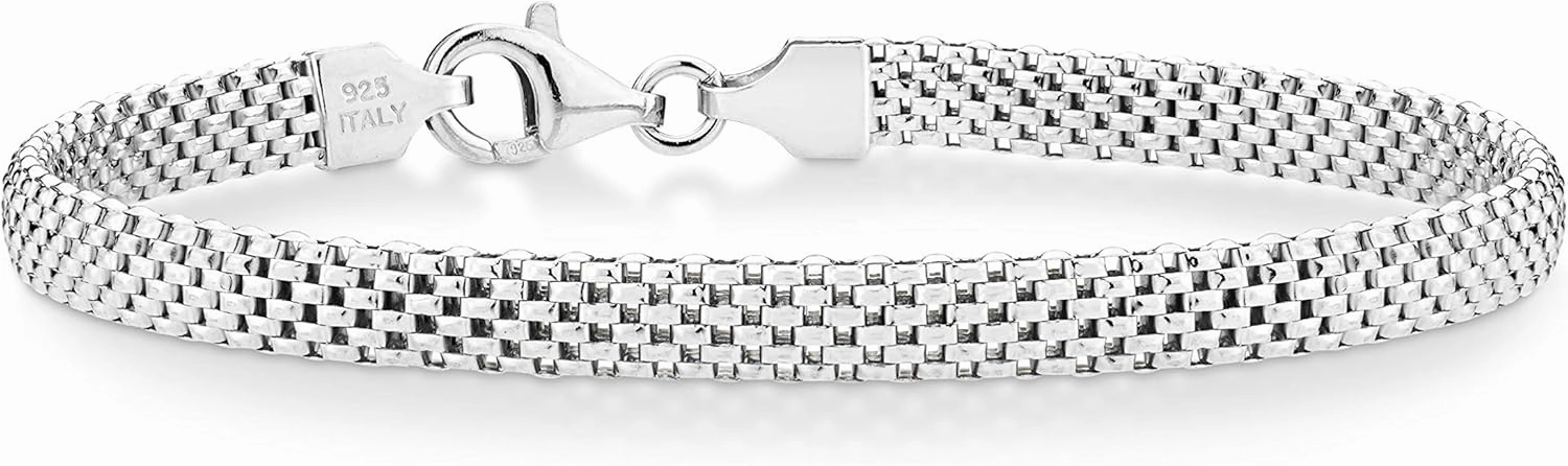 Miabella 925 Sterling Silver Italian 5mm Mesh Link Chain Bracelet for Women, Made in Italy