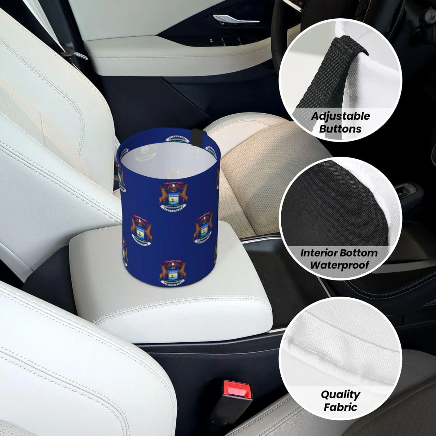 Michigan State Flag Car Trash Can Bag Hanging Storage Pockets Leak-Proof Organizer for Camping and Adventures