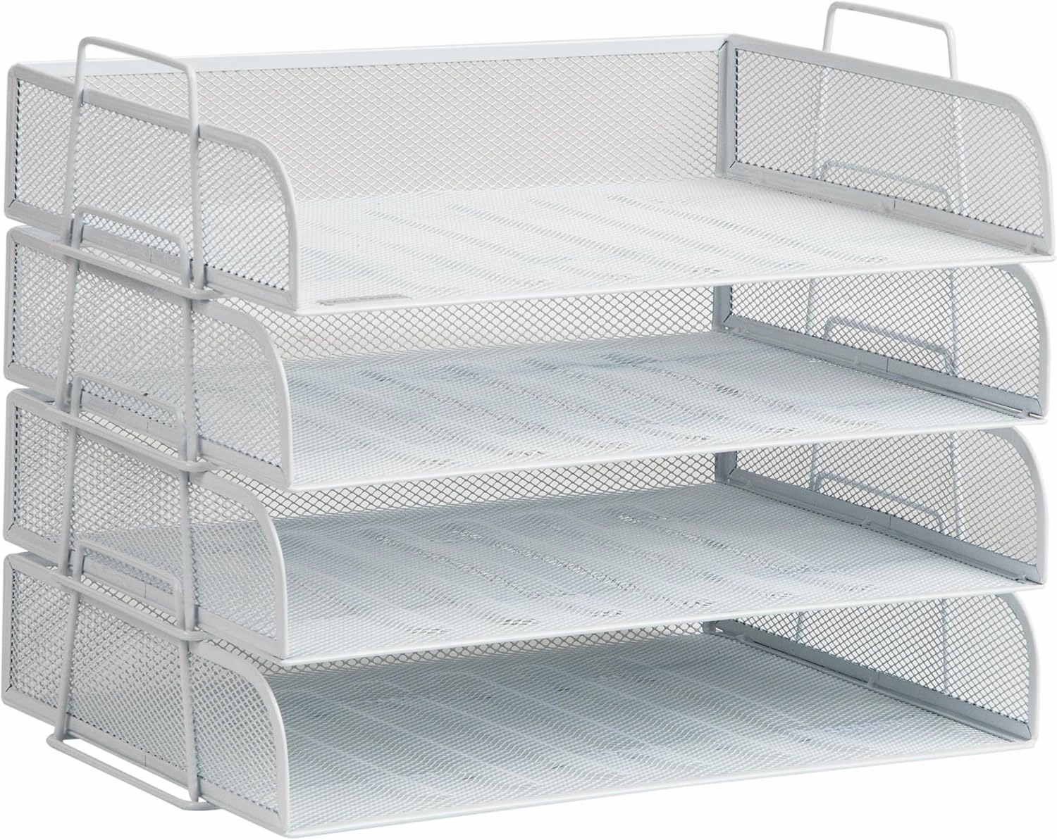 Mind Reader Stackable Paper Tray, Desktop Organizer, File Storage, Office, Metal Mesh, 14" L x 9.75" W x 11.25" H, 4 Pcs., White