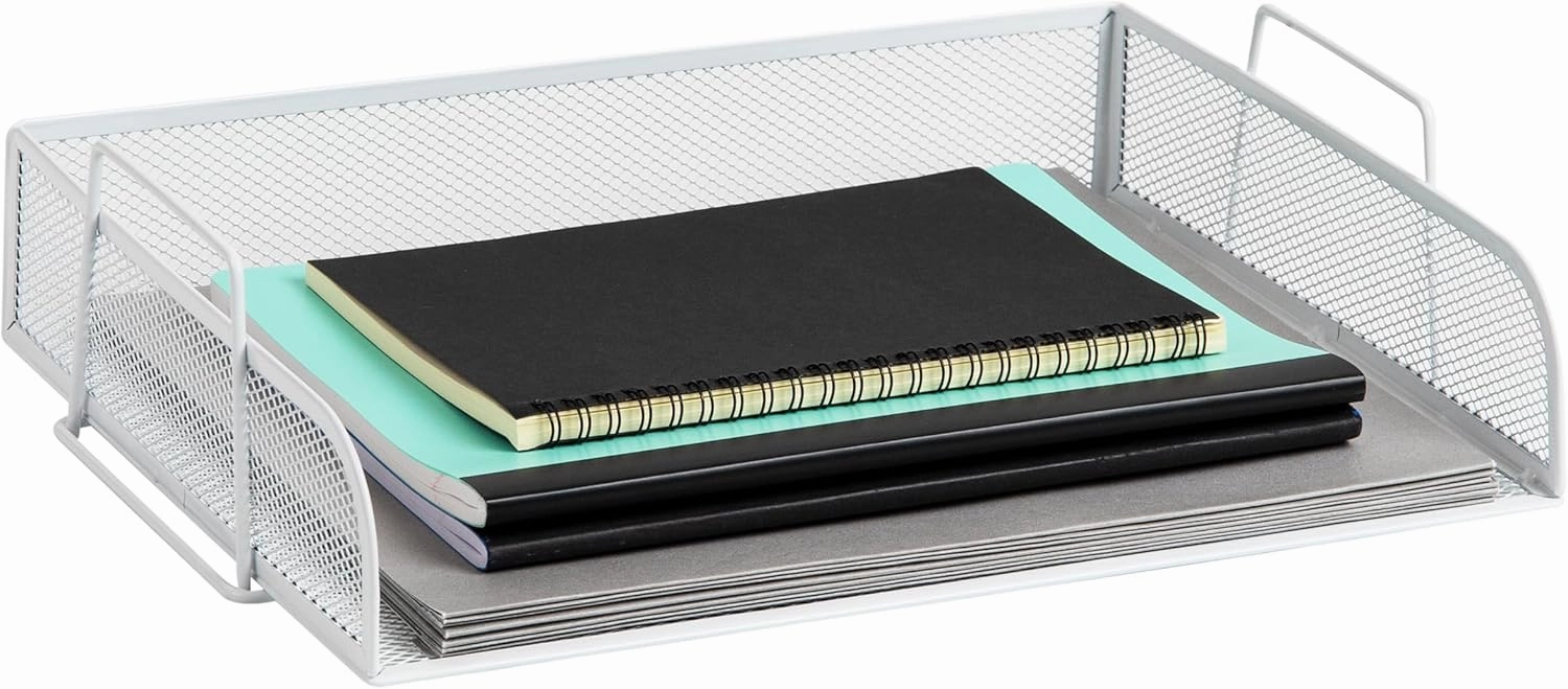 Mind Reader Stackable Paper Tray, Desktop Organizer, File Storage, Office, Metal Mesh, 14" L x 9.75" W x 11.25" H, 4 Pcs., White