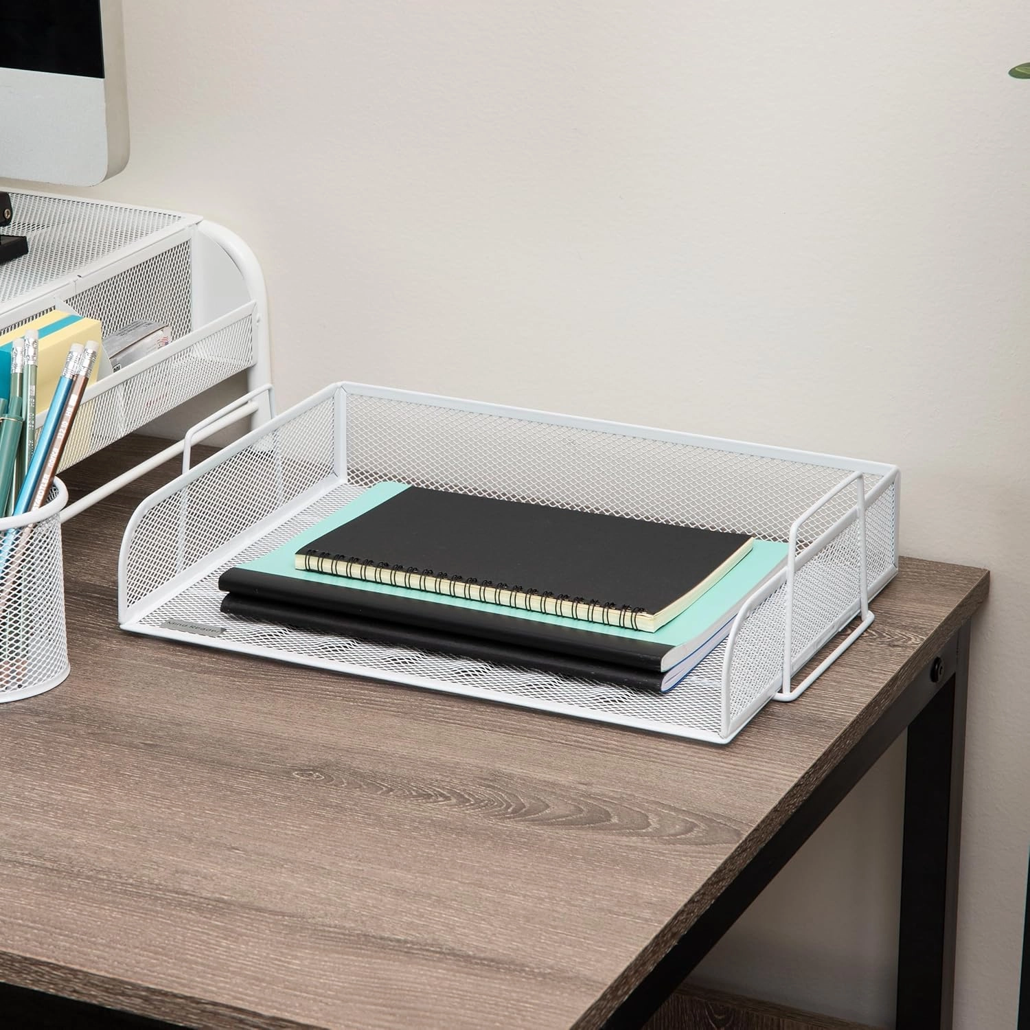 Mind Reader Stackable Paper Tray, Desktop Organizer, File Storage, Office, Metal Mesh, 14" L x 9.75" W x 11.25" H, 4 Pcs., White