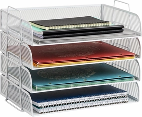 Mind Reader Stackable Paper Tray, Desktop Organizer, File Storage, Office, Metal Mesh, 14" L x 9.75" W x 11.25" H, 4 Pcs., White