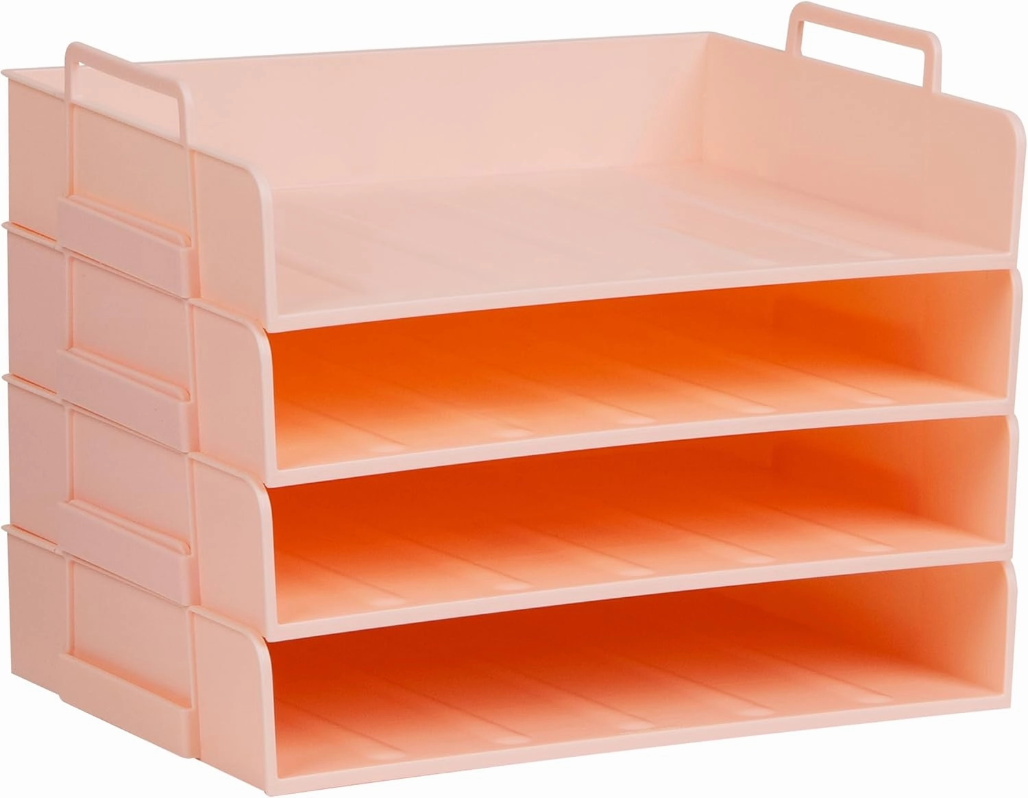 Mind Reader Stackable Paper Tray, Desktop Organizer, File Storage, Office, Plastic, 13.75" L x 10" W x 10.75" H, 4 Pcs., Pink