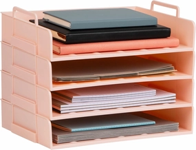 Mind Reader Stackable Paper Tray, Desktop Organizer, File Storage, Office, Plastic, 13.75" L x 10" W x 10.75" H, 4 Pcs., Pink