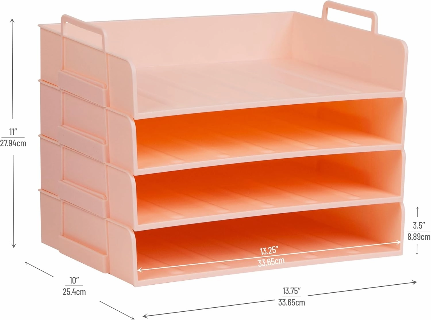 Mind Reader Stackable Paper Tray, Desktop Organizer, File Storage, Office, Plastic, 13.75" L x 10" W x 10.75" H, 4 Pcs., Pink