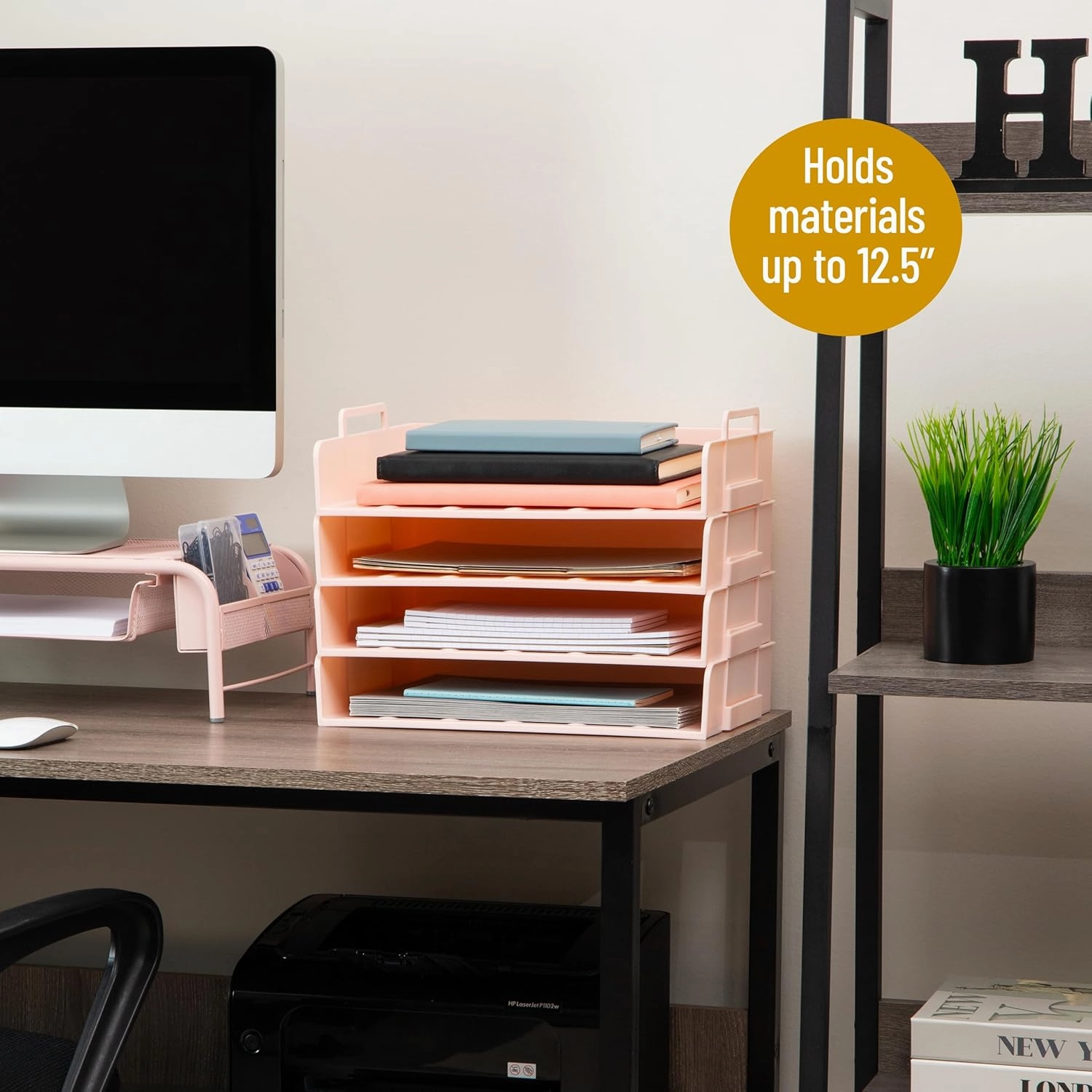 Mind Reader Stackable Paper Tray, Desktop Organizer, File Storage, Office, Plastic, 13.75" L x 10" W x 10.75" H, 4 Pcs., Pink