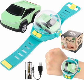 Mini New Watch Remote Control Car Easter Toy, 2.4GHZ RC Racing Car Battle Watch Toys for Kids Boys Girls,LED Lights, USB Charging,Birthday Party, Green