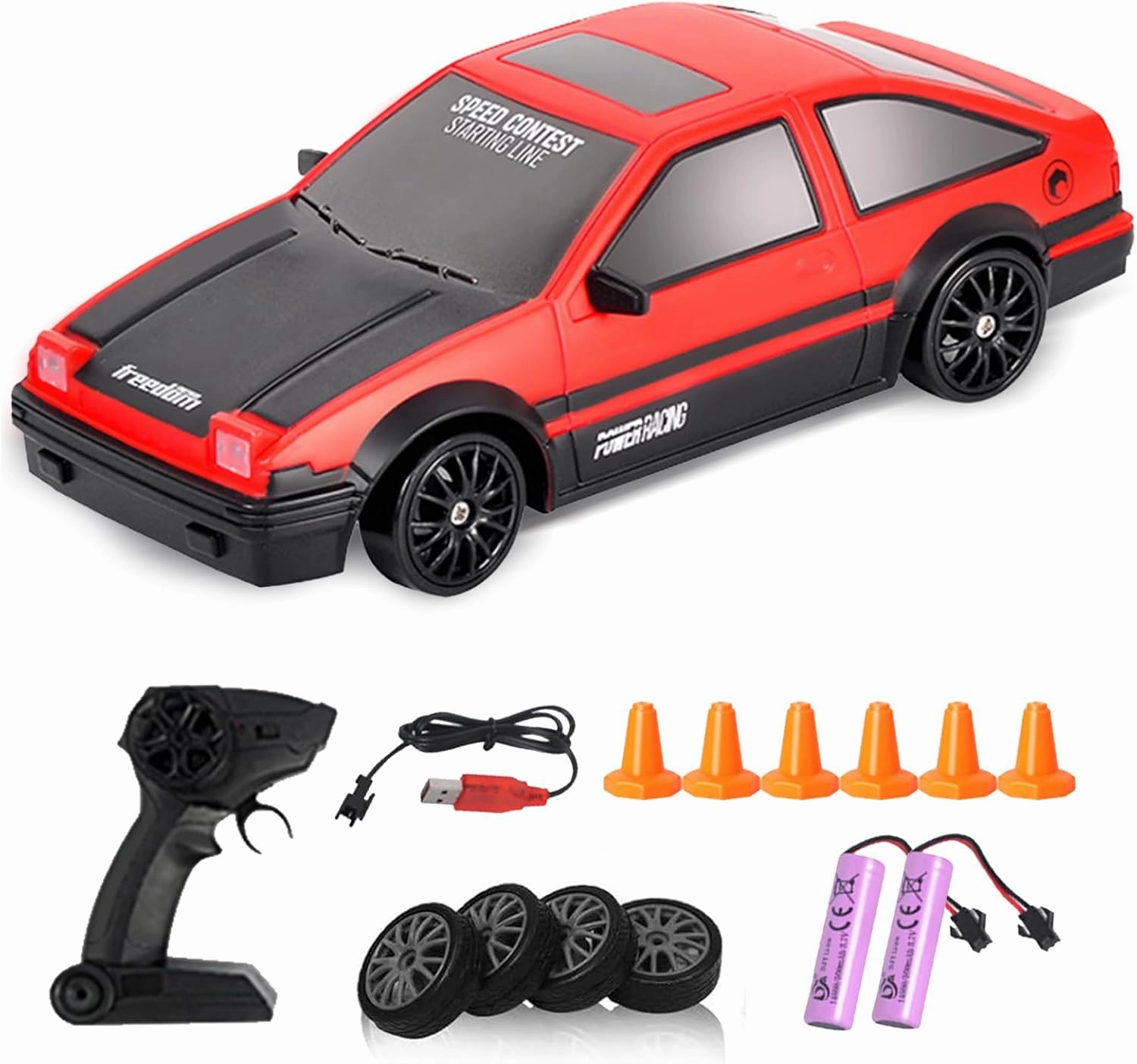 Mini Rc Drift Cars, Remote Control Drift Boys Car 2.4GHz, 15km/H High-Speed Four-Wheel Drive Racing Adult Toy Car, with Led Lights, 2 Rechargeable Batteries, Suitable for Boys and Girls Gift