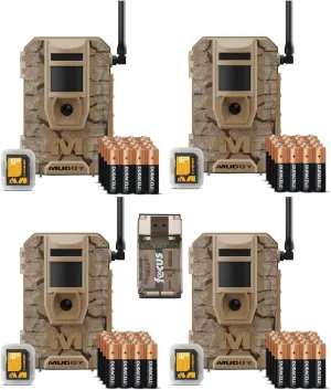 Mitigator 2.0 24MP Cellular Camera Combo with 720p Video and Versatile Mounting (Brown, 4-Pack) Bundle with All-in-One High Speed Card Reader (5 Items)