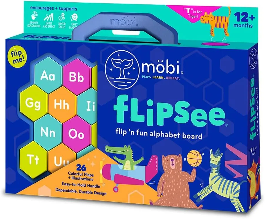 Mobi Flipsee Alphabet Learning Toy - Flip n' Fun Alphabet Board Toy, ABC Montessori Game for Kids, Colorful Letter Tiles Learning Games and Activity - for Ages 12 Months and Up (Pack of 1)